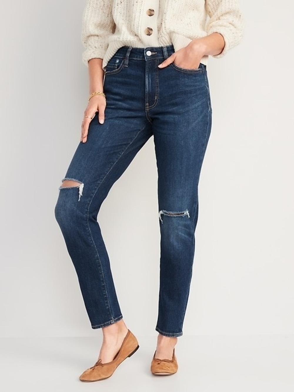 NWT Old Navy Women’s Slim Straight High-Rise Ripped Dark Blue Jeans